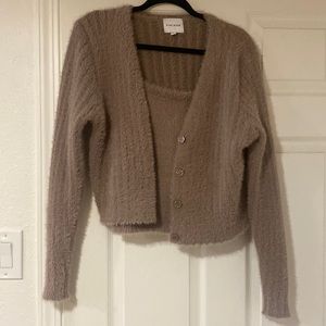 Fluffy cardigan and tank top set